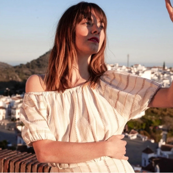 Ace & Jig Quince Maxi Dress In Ambrosia Cream Stripe Striped Off The Shoulder - Picture 3 of 12